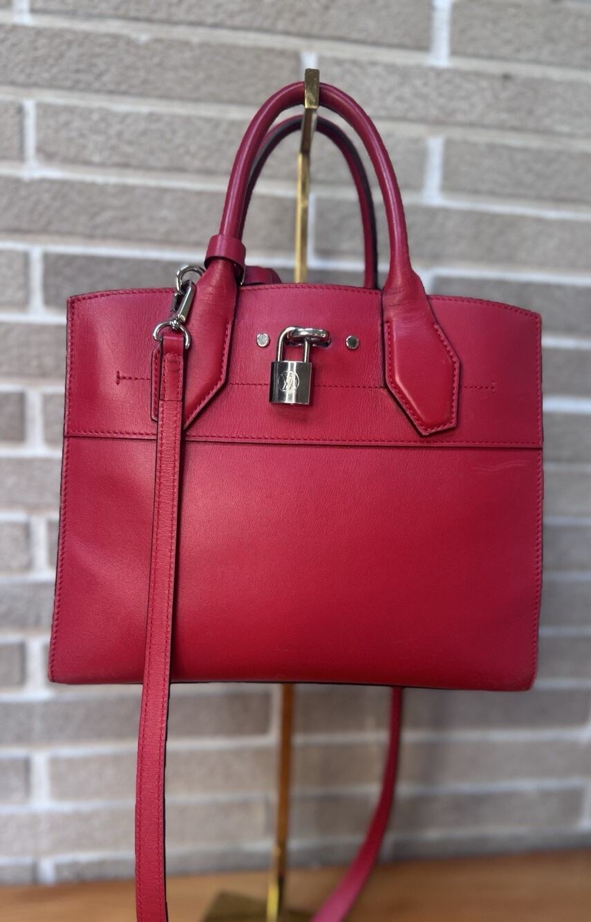Louis Vuitton City Steamer PM Red Leather Top Handle Shoulder Bag Authentic